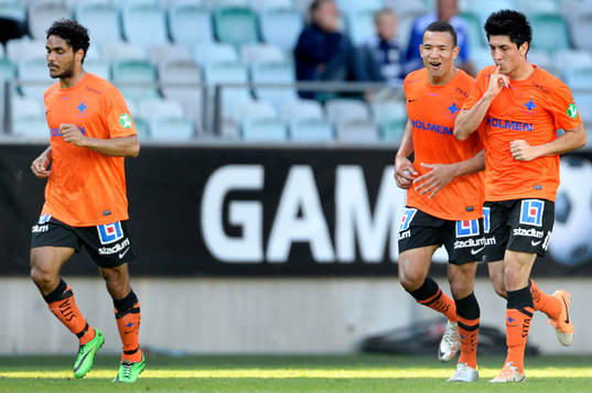 Norrköpings Christopher Meneses Barrantes (th) firar 2-1