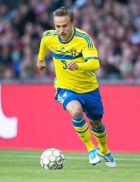 Sveriges Pierre Bengtsson i landskampen mellan Danmark och