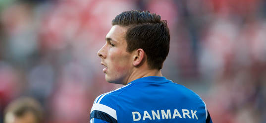 Danmarks Pierre Emile Höjbjerg i landskampen mellan