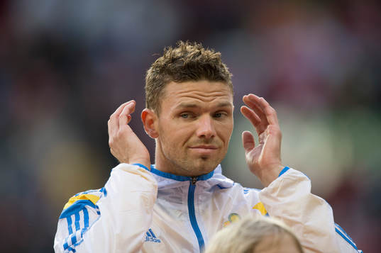 Sveriges Marcus Berg  i landskampen mellan Danmark och