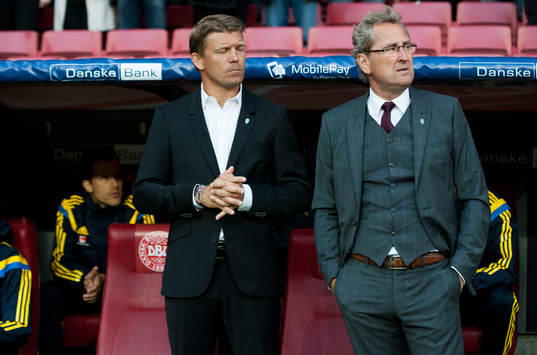 Sveriges förbundskapten Erik Hamrén och Marcus Allbäck