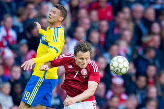 Sveriges Marcus Berg och Danmarks William K Jörgensen