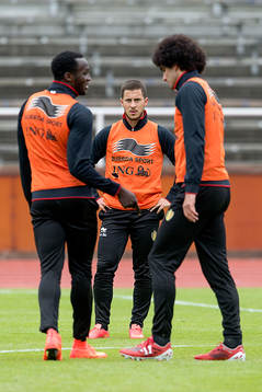 Belgiens Eden Hazard, Romelu Lukaku och Marouane Fellaini