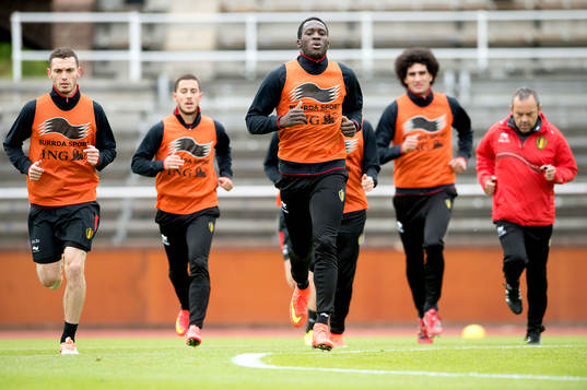 Belgiens Romelu Lukaku, Eden Hazard, Marouane Fellaini
