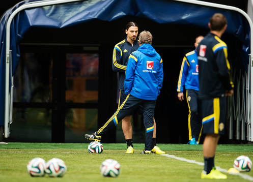 Zlatan Ibrahimovic pratar med förbundskapten Erik Hamrén