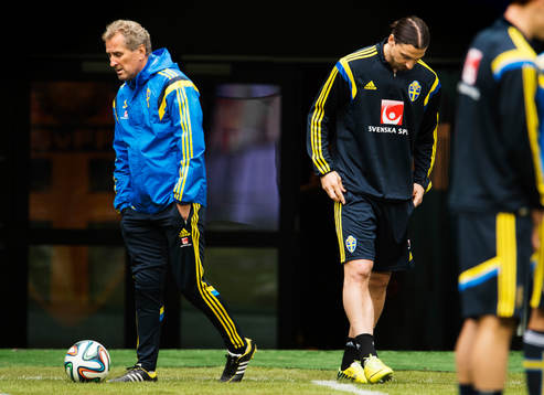 Förbundskapten Erik Hamrén och Zlatan Ibrahimovic