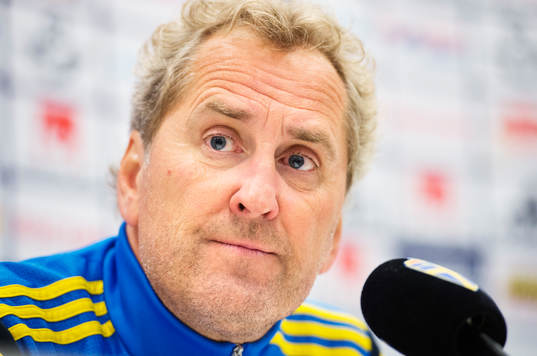 Förbundskapten Erik Hamrén på en presskonferens