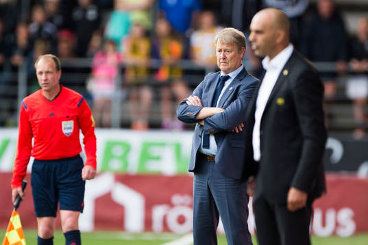 Malmö FFs tränare Åge Hareide med Elfsborgs tränare Jan
