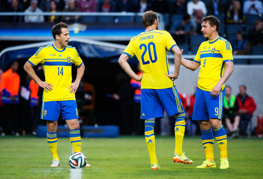 Sveriges Tobias Hysén, Ola Toivonen och Kim Källström