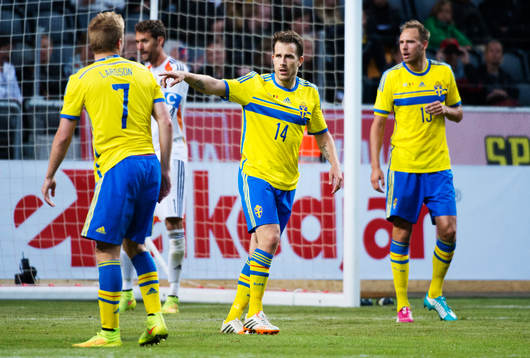 Sveriges Sebastian Larsson, Tobias Hysén och Andreas