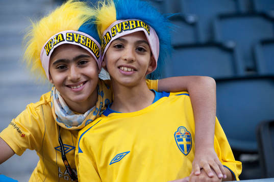 Svenska supporters träningslandskampen i mellan Sverige
