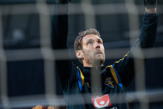 Sveriges målvakt Andreas Isaksson träningslandskampen i