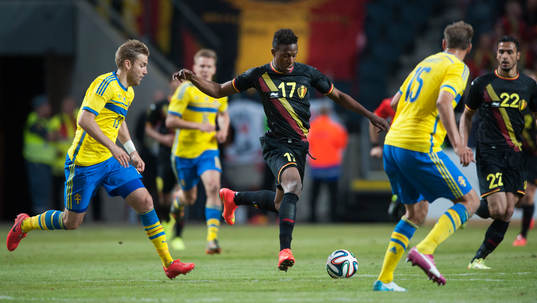 Belgiens Divock Origi i träningslandskampen i mellan