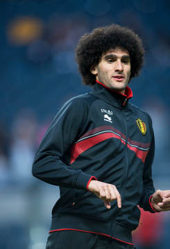 Belgiens Marouane Fellaini  i träningslandskampen i mellan