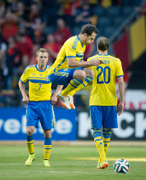Sveriges Tobias Hysén  i träningslandskampen i mellan