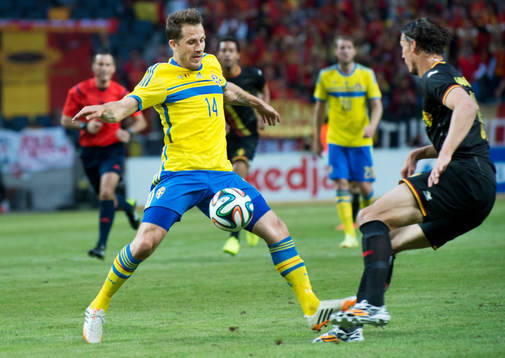 Sveriges Tobias Hysén  i träningslandskampen i mellan
