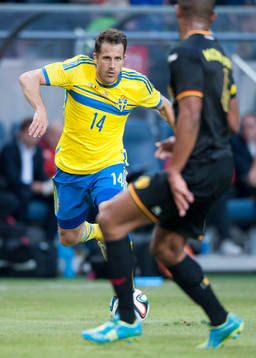 Sveriges Tobias Hysén i träningslandskampen i mellan