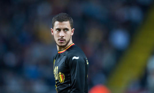 Belgiens Eden Hazard i träningslandskampen i mellan