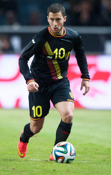 Belgiens Eden Hazard i träningslandskampen i mellan