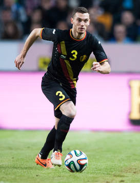 Belgiens Thomas Vermaelen i träningslandskampen i mellan