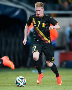 Belgiens Kevin De Bruyne i träningslandskampen i mellan