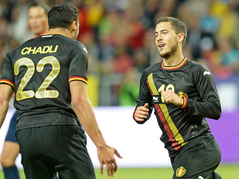 Belgiens Eden Hazard jublar