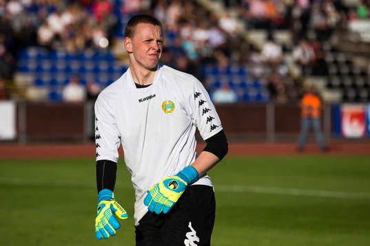 Hammarbys målvakt Victor Johansson innan fotbollsmatchen i