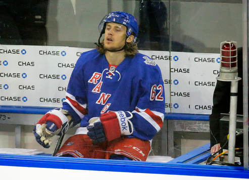 New York Rangers left wing Carl Hagelin reacts in the