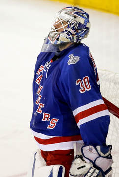 New York Rangers goalie Henrik Lundqvist reacts