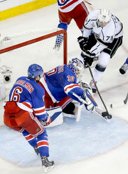 New York Rangers goalie Henrik Lundqvist (30) stops a shot