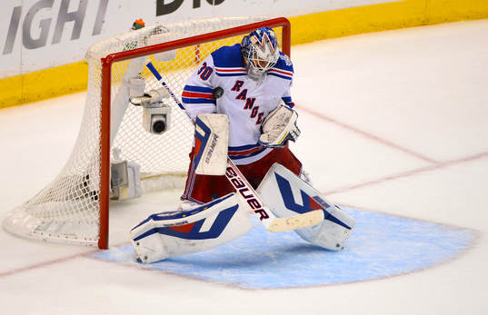 New York Rangers goaltender Henrik Lundqvist makes a save