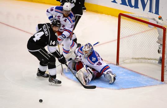 New York Rangers goaltender Henrik Lundqvist makes a save