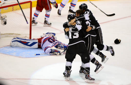New York Rangers goaltender Henrik Lundqvist lies