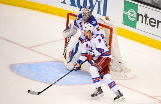 Anton Stralman of the New York Rangers goes by Henrik