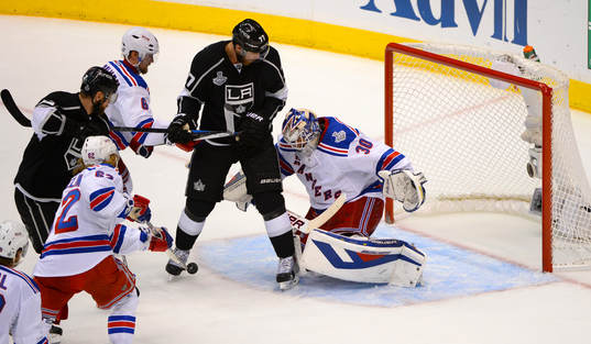 New York Rangers goaltender Henrik Lundqvist makes a save