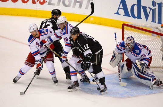 Anton Stralman,  Marc Staal and Henrik Lundqvist of the New
