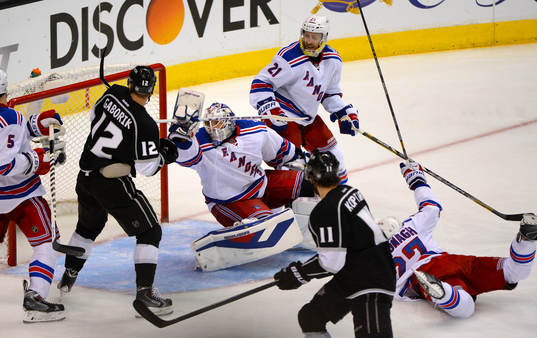New York Rangers goaltender Henrik Lundqvist makes a save