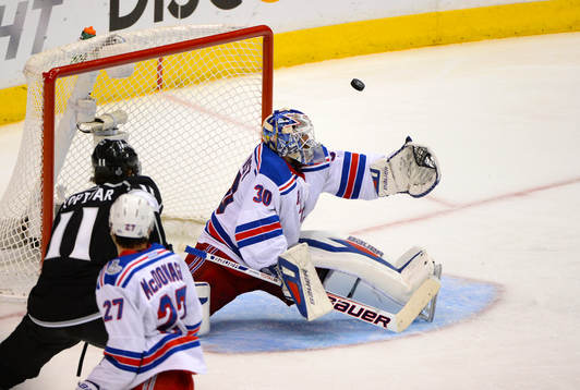 New York Rangers goaltender Henrik Lundqvist makes a save