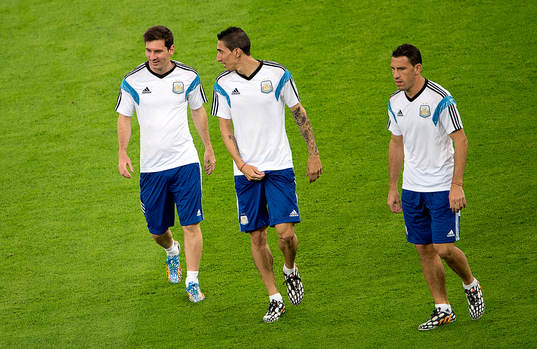 Argentinas Angel Di Maria, Lionel Messi och Maxi Rodriguez