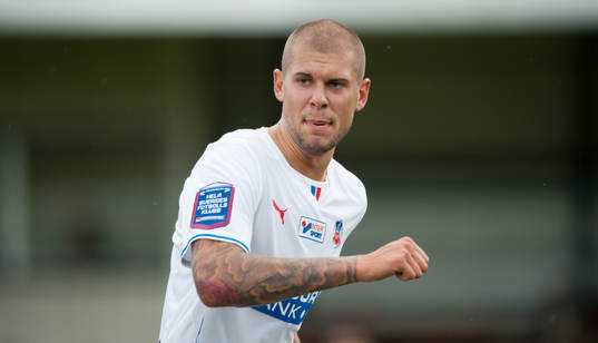 Helsingborgs Robin Simovic i träningsmatchen i fotboll