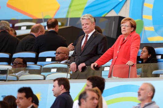 Tysklands förbundskansler Angela Merkel på läktaren