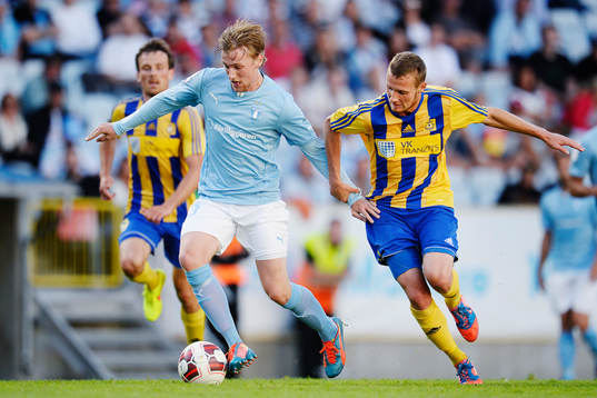 Malmö FFs Emil Forsberg mot Ventspils Daniil Ulimbasevs