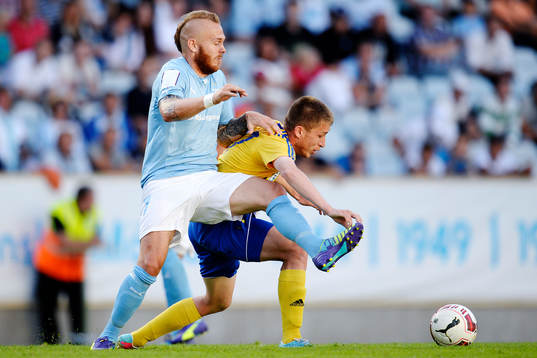 Malmö FFs Magnus Eriksson mot Ventspils Vitaliy Recickis