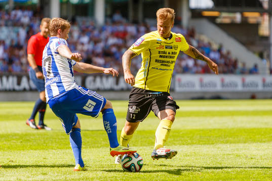IFK Göteborgs Sam Larsson och Mjällbys David Löfquist i
