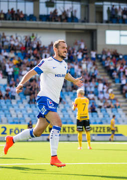 Norrköpings Emir Kujovic firar sitt 1-0 mål