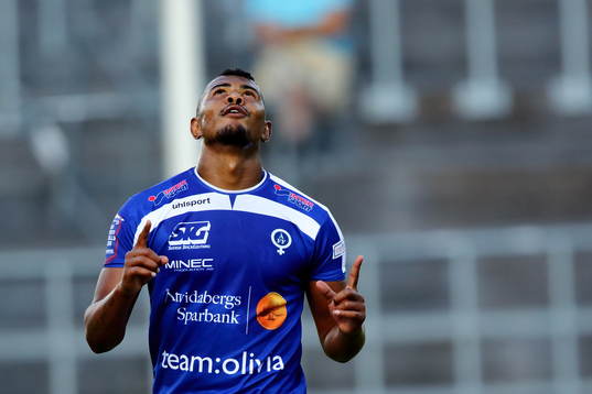 Åtvidabergs Ricardo Santos har precis gjort mål och 1-0