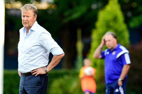 Malmö FFs tränare Åge Hareide och Ventspils tränare