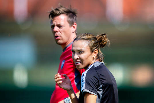 Rosengårds tränare Markus Tilly och Marta Vieira da Silva