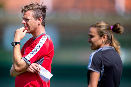 Rosengårds tränare Markus Tilly och Marta Vieira da Silva