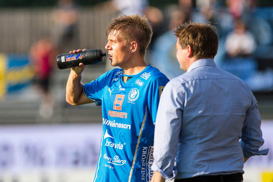 Halmstads Mikael Boman och tränare Jens Gustafssonunder